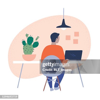 Illustration of person working in tidy modern office Illustration of person working in tidy modern office