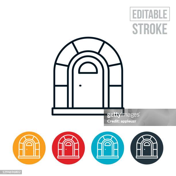 stone work doorway thin line icon - editable stroke - cinder block wall stock illustrations