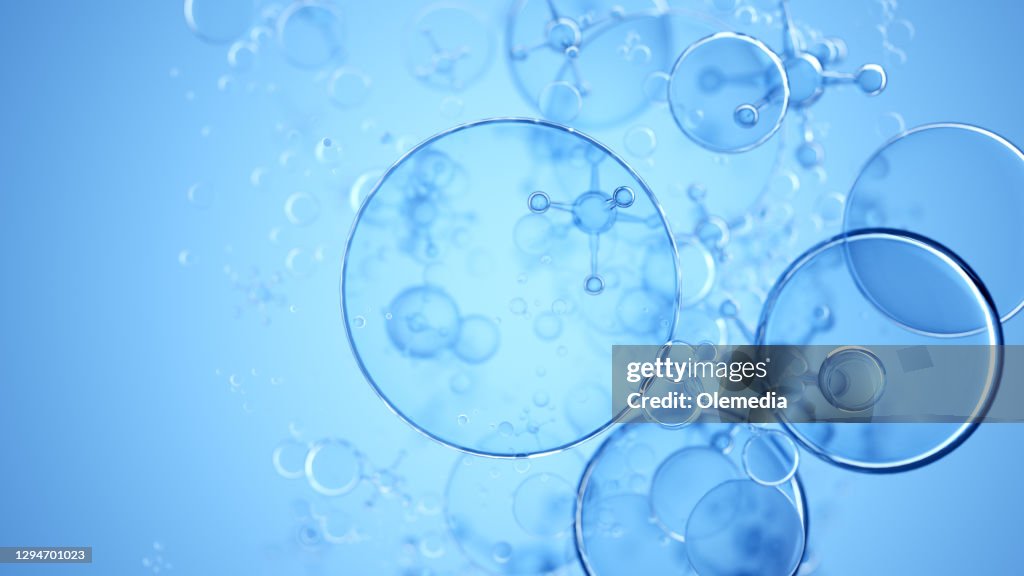 Abstract nano molecular structure. Water 3d spheres