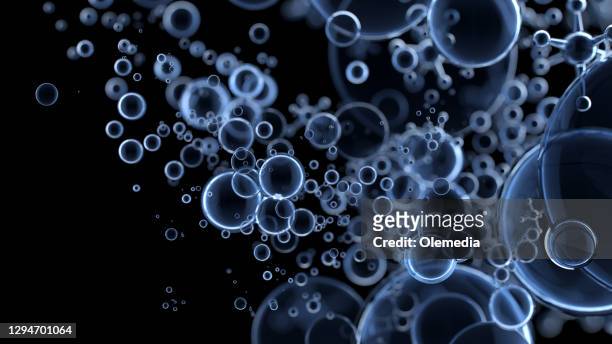 struttura nano molecolare astratta. sfere d'acqua 3d - group h foto e immagini stock
