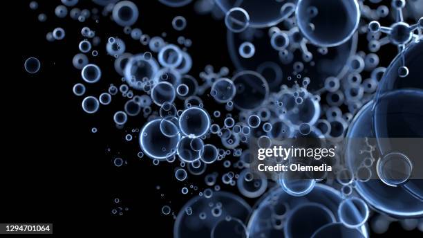 abstract nano molecular structure. water 3d spheres - group h imagens e fotografias de stock