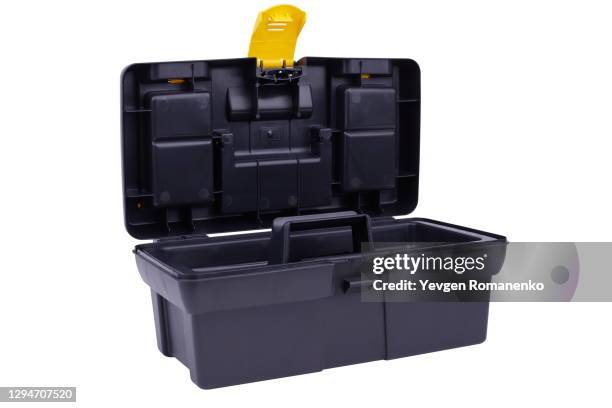 opened tool box isolated on white background - gereedschap stockfoto's en -beelden