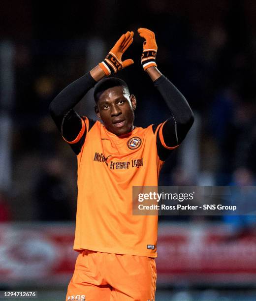 V DUNDEE UNITED.PALMERSTON PARK - DUMFRIES.Dundee United's Tope Obadeyi at full time