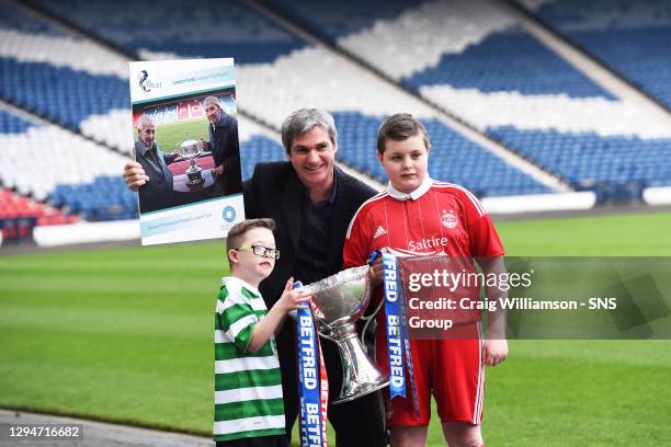 Celtic and Aberdeen star Joe Miller helps launch the Legacy 2014 report.Â He'll appeared with the SPFL Trust's Cup Final mascots,Â Cayden Mathieson...