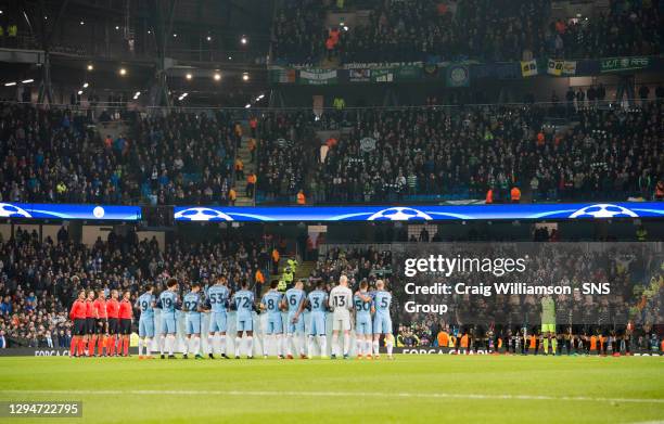 V CELTIC .ETIHAD STADIUM - MANCHESTER.Both sets of players observe a minute's silence to remember the victims of the Chapecoense air disaster