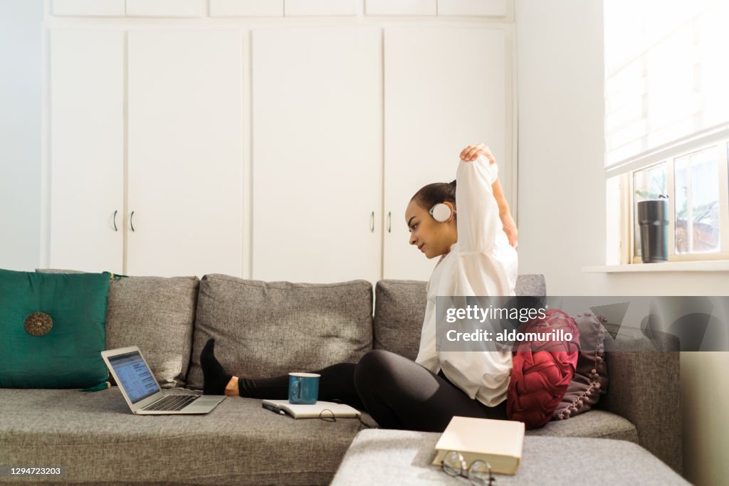 Computer Is On Break Woman Taking A Break While Working On Computer At Home High-Res Stock ...