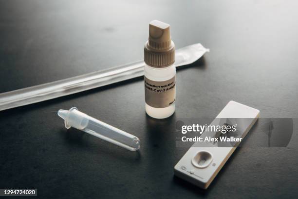 lateral flow test kit, covid 19 rapid qualitative test. - medical test kit stock pictures, royalty-free photos & images