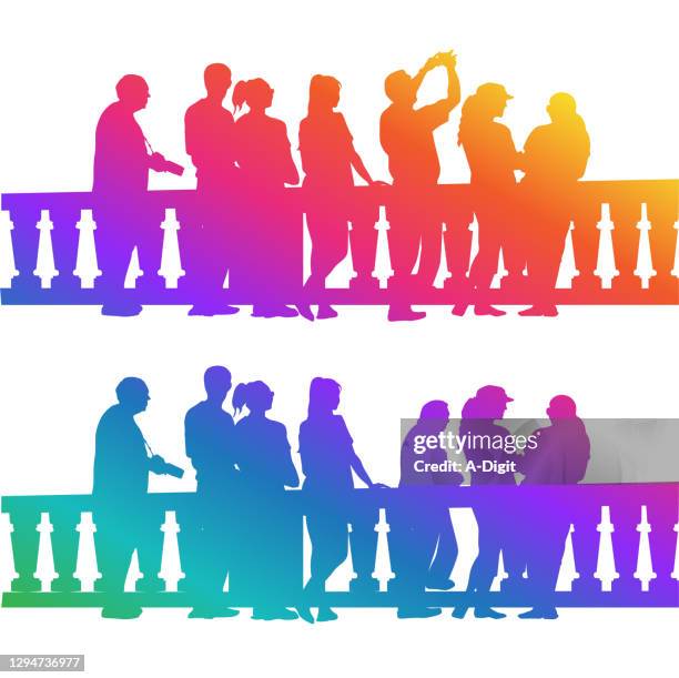 group at view point rainbow - woman selfie portrait stock illustrations