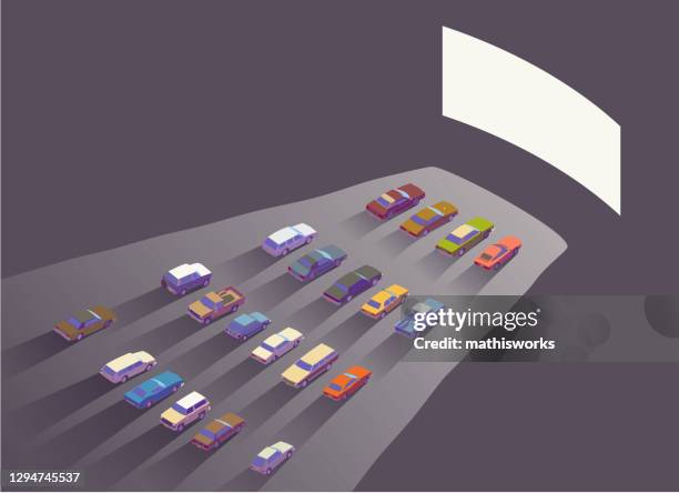 drive-in movie isometric illustration - drive in theater screen stock illustrations