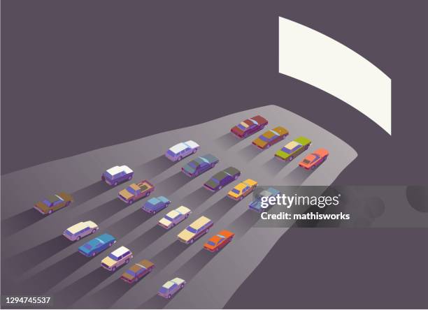 drive-in movie isometric illustration - film premiere stock illustrations