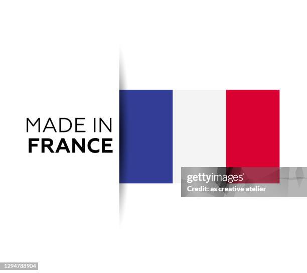 ilustraciones, imágenes clip art, dibujos animados e iconos de stock de hecho en la etiqueta de francia, emblema del producto. fondo blanco aislado - francia