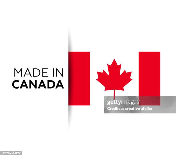 カナダのラベル、製品のエンブレムで作られています。白い孤立した背景 - カナダ国旗点のイラスト素材／クリップアート素材／マンガ素材／アイコン素材