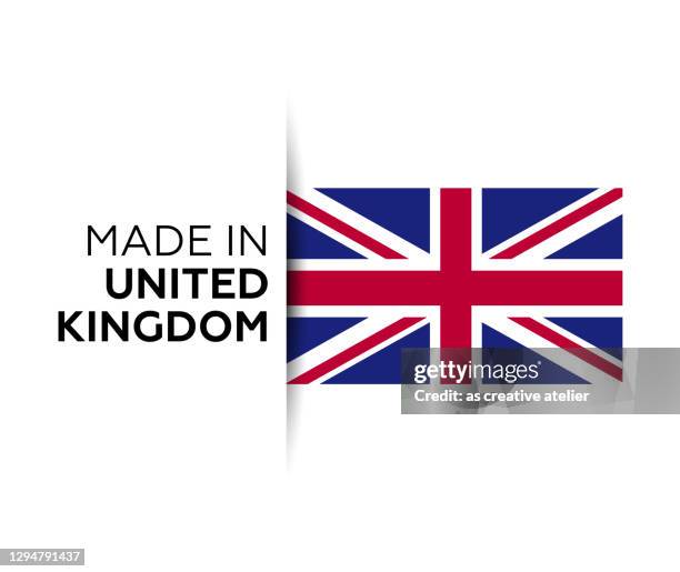 made in the united kingdom label, product emblem. white isolated background - britain stock illustrations