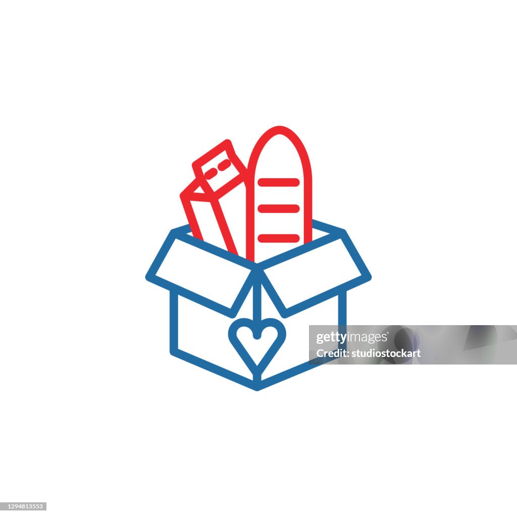 Lebensmittel-Spenden-Linie-Symbol. Bearbeitbarer Strich