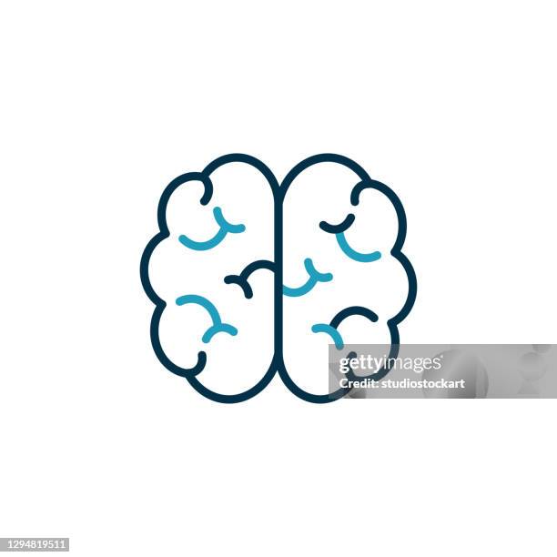 brain icon with editable stroke - functional magnetic resonance imaging brain stock illustrations