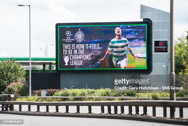 Billboards around Glasgow congratulate Celtic on their progression to the Champions League group stages