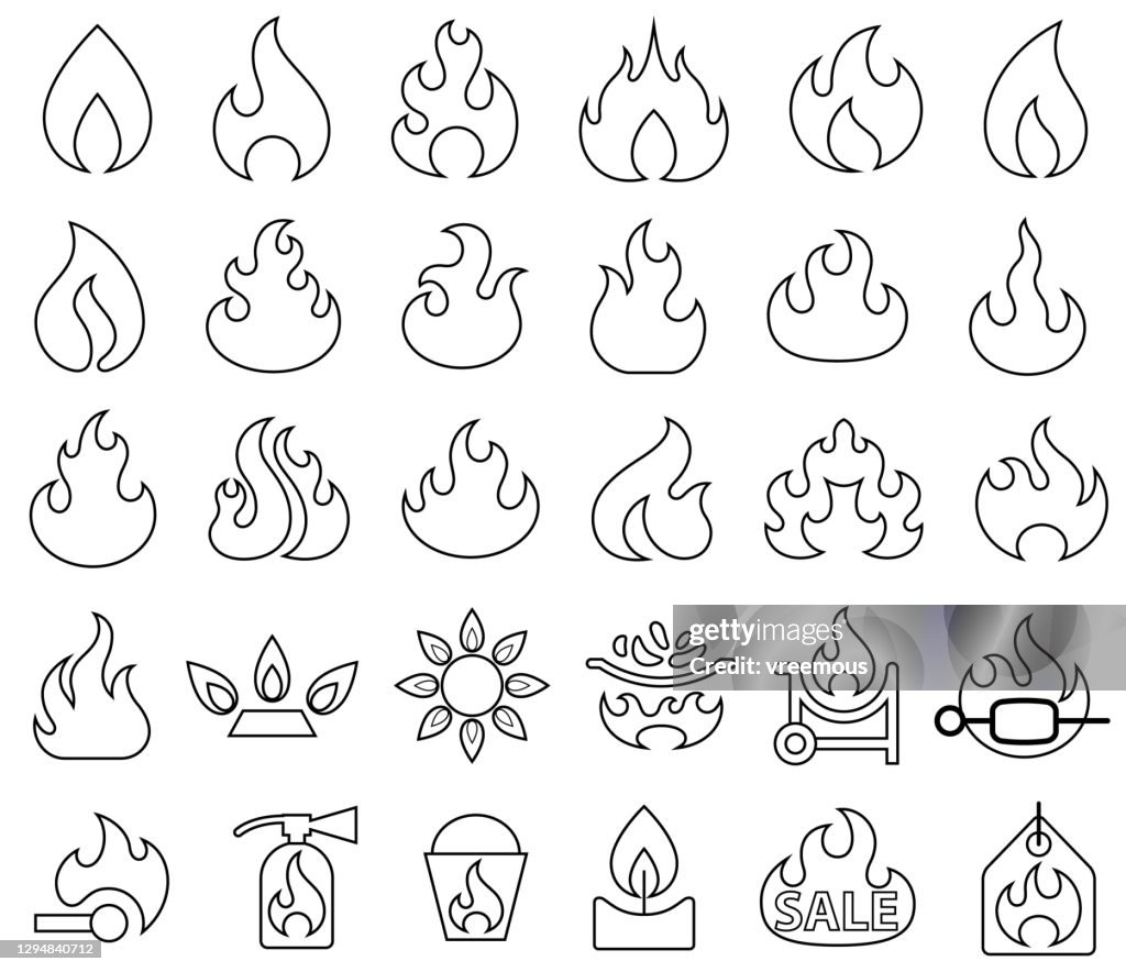 Feuer und Flamme Umriss-Symbole