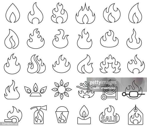 ilustrações, clipart, desenhos animados e ícones de ícones de contorno de fogo e chama - matchstick