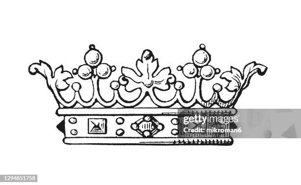 antique engraving illustration of french marquis crown - enjoyado fotografías e imágenes de stock