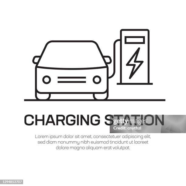 illustrations, cliparts, dessins animés et icônes de icône vectorielle de station de recharge de voiture électrique - icône mince simple de ligne, élément de conception de qualité supérieure - voiture electrique