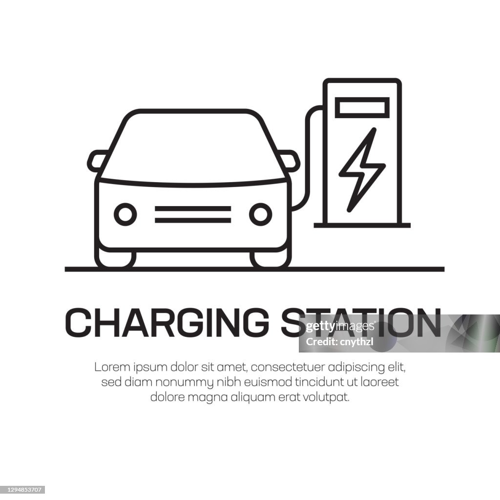 Electric Car Charging Station Vector Line Pictogram - Eenvoudige Dunne Lijn pictogram, Premium Quality Design Element