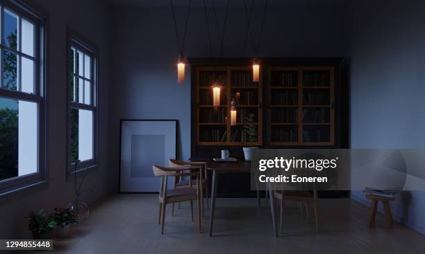 simple room interior - dining room interior stock pictures, royalty-free photos & images