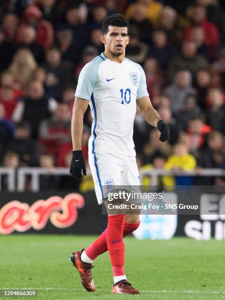 V SCOTLAND U21 .RIVERSIDE STADIUM - MIDDLESBROUGH.Dominic Solanke in action for England