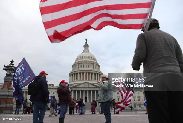 Supporters of U.S. President Donald Trump gather outside the U.S. Capitol January 06, 2021 in Washington, DC. Congress will hold a joint session...