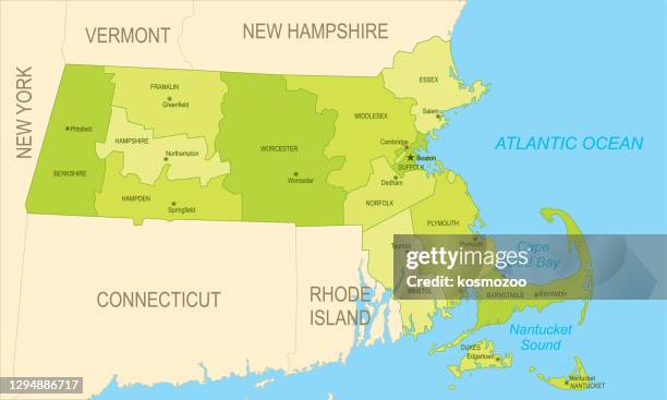 flat map of massachusetts - massachusetts state stock illustrations