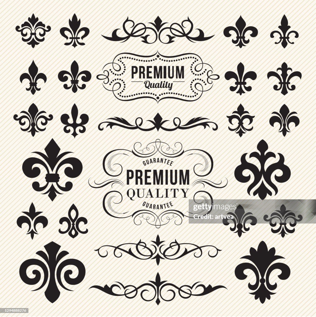 Decorative Ornate Elements and Fleur De Lis