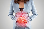 Business Woman touching stomach painful suffering from enteritis
