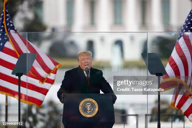 President Donald Trump speaks at the "Stop The Steal" Rally on January 06, 2021 in Washington, DC. Trump supporters gathered in the nation's capital...