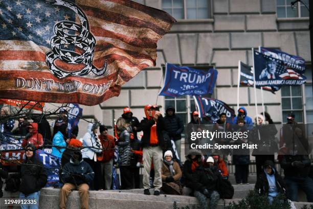 Crowds arrive for the "Stop the Steal" rally on January 06, 2021 in Washington, DC. Trump supporters gathered in the nation's capital today to...