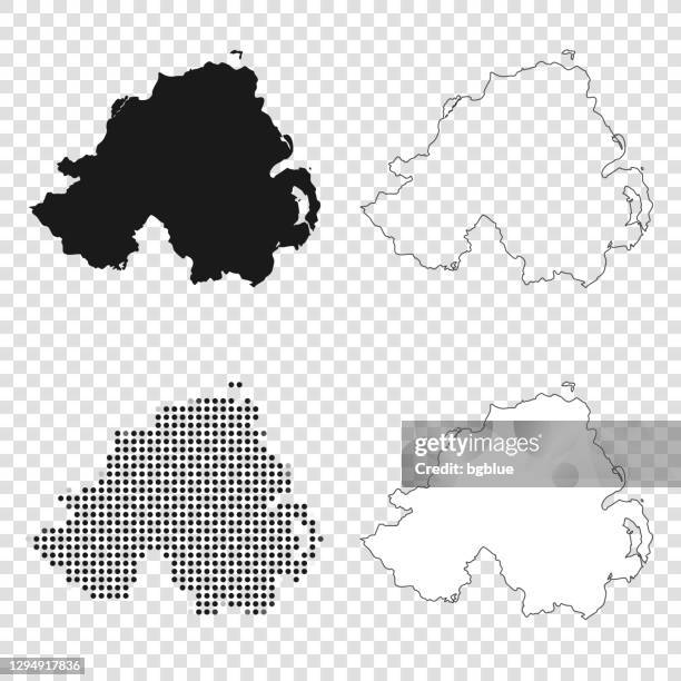 illustrazioni stock, clip art, cartoni animati e icone di tendenza di mappe dell'irlanda del nord per il design - nero, contorno, mosaico e bianco - northern ireland