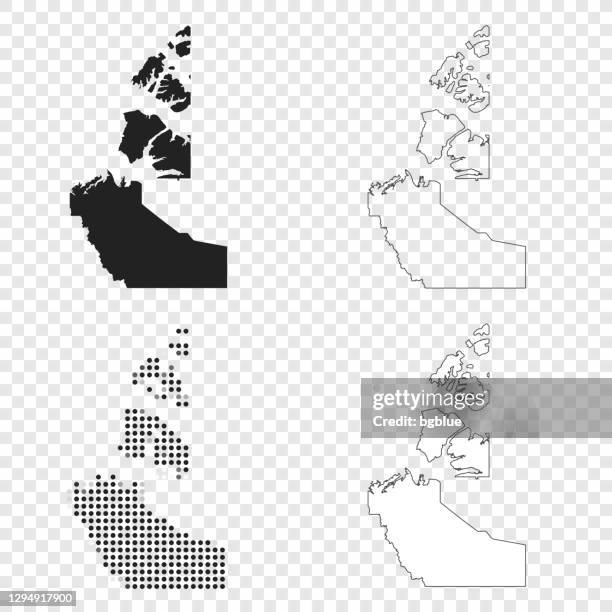 northwest territories maps for design - black, outline, mosaic and white - yellowknife stock illustrations