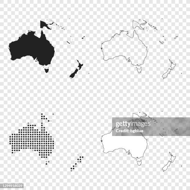 oceania maps for design - black, outline, mosaic and white - australia new zealand stock illustrations