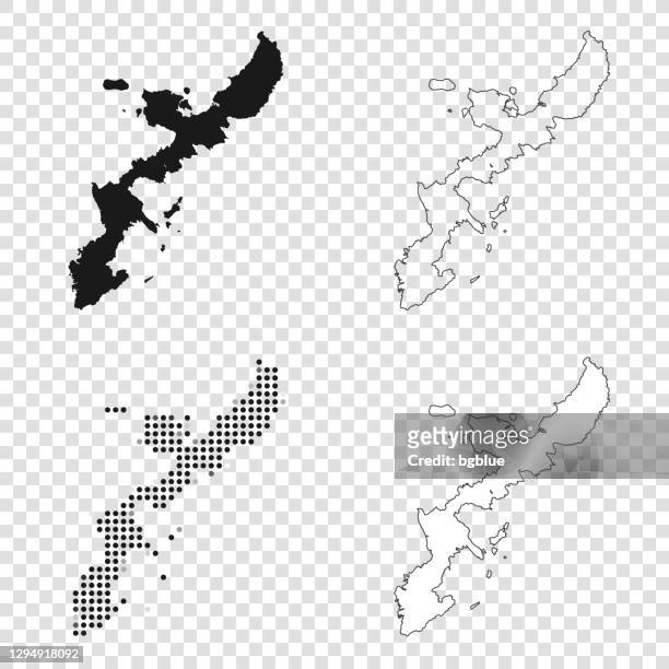 okinawa island maps for design - black, outline, mosaic and white - okinawa prefecture stock illustrations