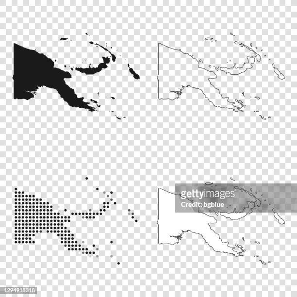 papua-neuguinea karten für design - schwarz, umriss, mosaik und weiß - papua new guinea stock-grafiken, -clipart, -cartoons und -symbole
