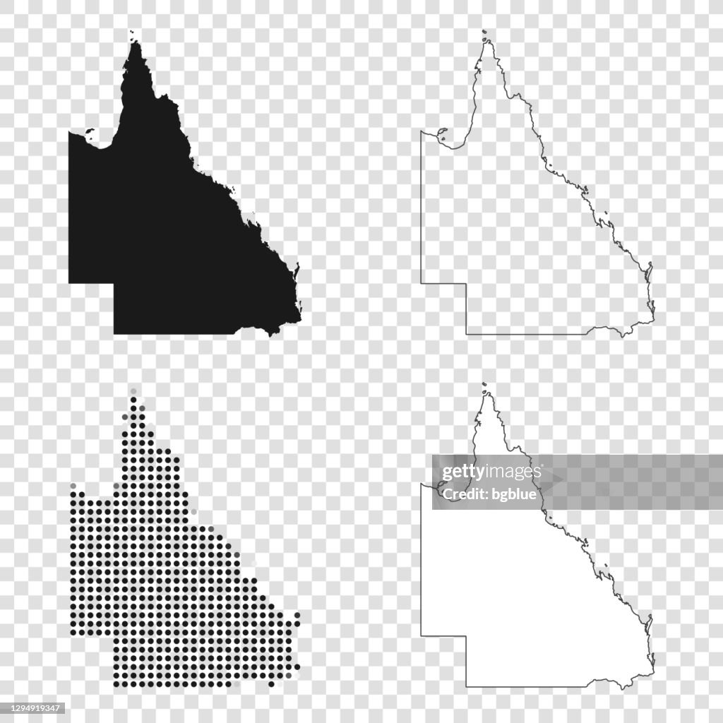 昆士蘭地圖的設計 - 黑色，輪廓，馬賽克和白色