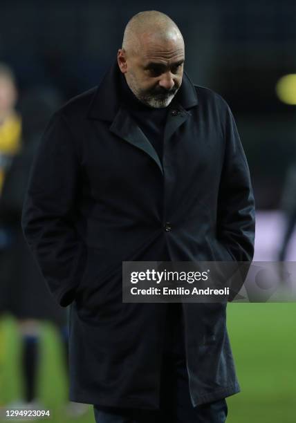 Parma Calcio coach Fabio Liverani shows his dejection at the end of the Serie A match between Atalanta BC and Parma Calcio at Gewiss Stadium on...