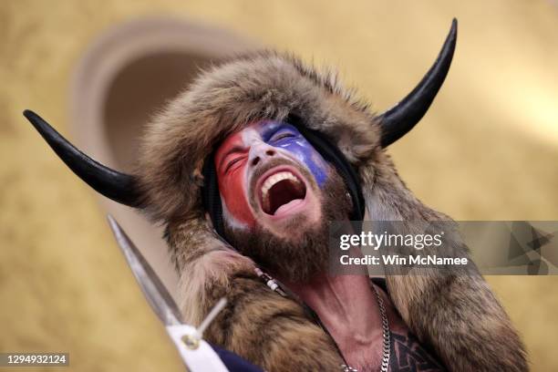 Protester is seen inside the US Capitol Building on January 06, 2021 in Washington, DC. Congress held a joint session today to ratify President-elect...