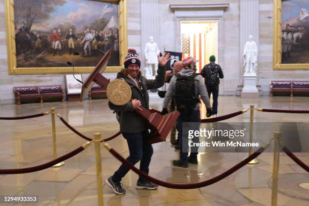 Protesters enter the U.S. Capitol Building on January 06, 2021 in Washington, DC. Congress held a joint session today to ratify President-elect Joe...