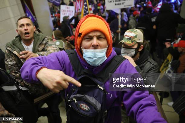 Protesters enter the U.S. Capitol Building on January 06, 2021 in Washington, DC. Congress held a joint session today to ratify President-elect Joe...