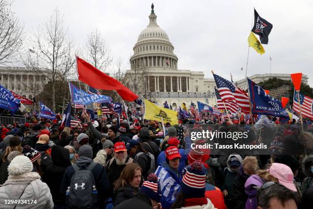 Protesters gather outside the U.S. Capitol Building on January 06, 2021 in Washington, DC. Pro-Trump protesters entered the U.S. Capitol building...