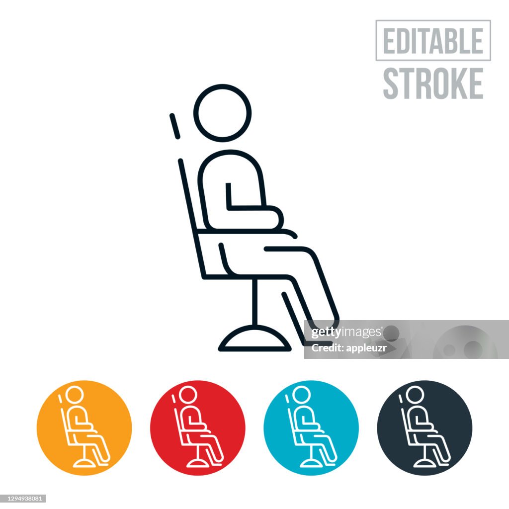 Person In Barber Chair Thin Line Icon - Editable Stroke