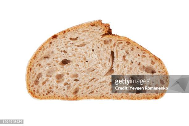 slice of bread isolated on white background - barra de pan francés fotografías e imágenes de stock