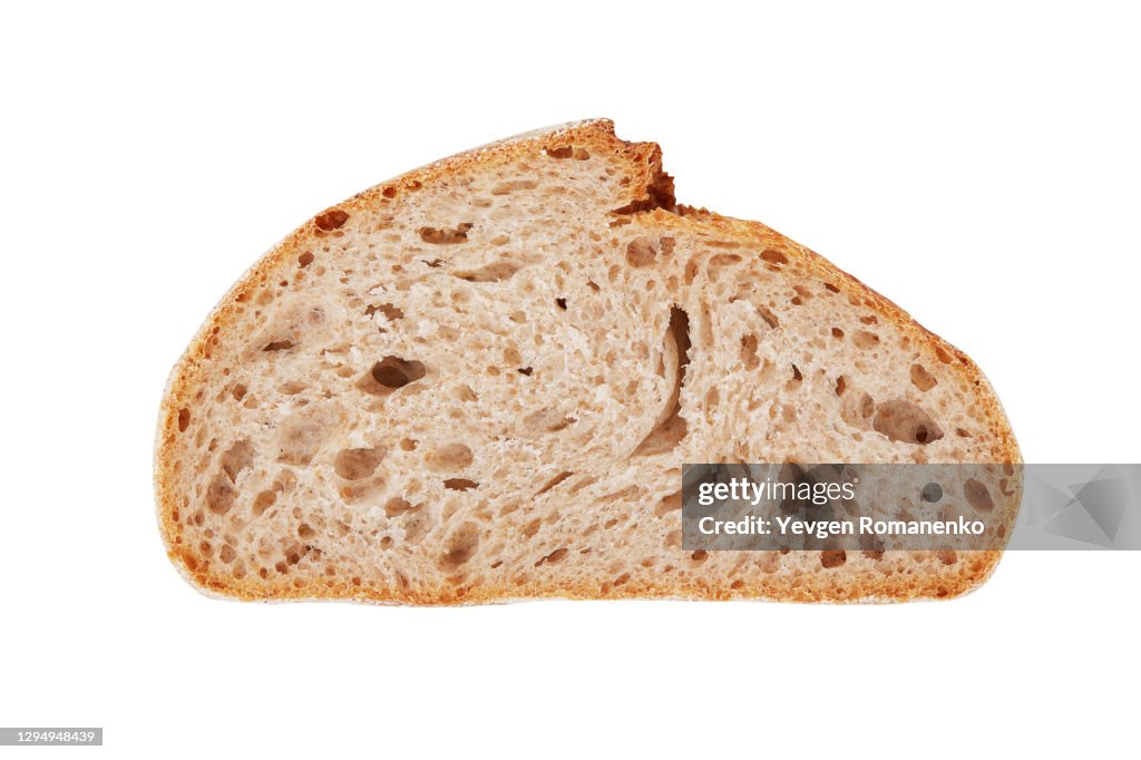 Slice of bread isolated on white background