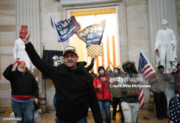 Pro-Trump mob enters the Rotunda of the U.S. Capitol Building on January 06, 2021 in Washington, DC. Congress held a joint session today to ratify...