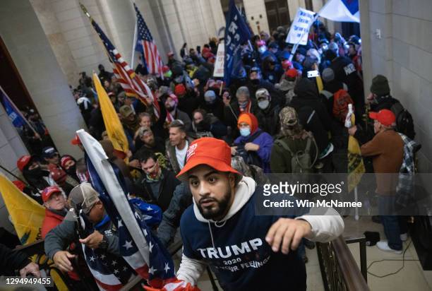 Pro-Trump mob breaks into the U.S. Capitol on January 06, 2021 in Washington, DC. Congress held a joint session today to ratify President-elect Joe...
