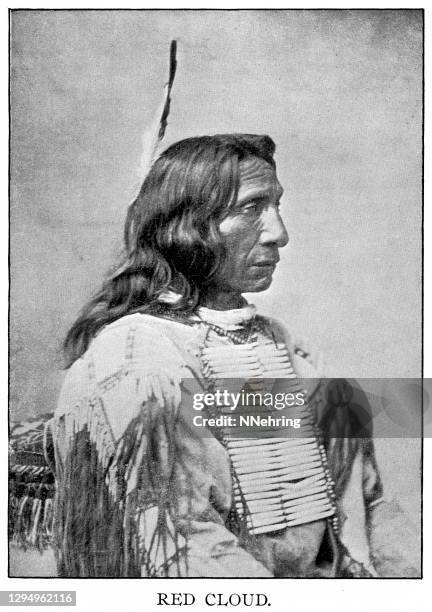 halbtondruck von red cloud, chef oglala lakota - lakota stock-grafiken, -clipart, -cartoons und -symbole